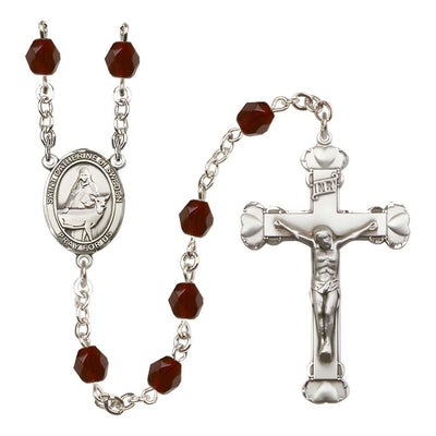 St. Catherine of Sweden Rosary with Pewter Heart Crucifix and Centerpiece, Birthstone 6mm Fire Polished Garnet Beads for January, Bliss Manufacturing