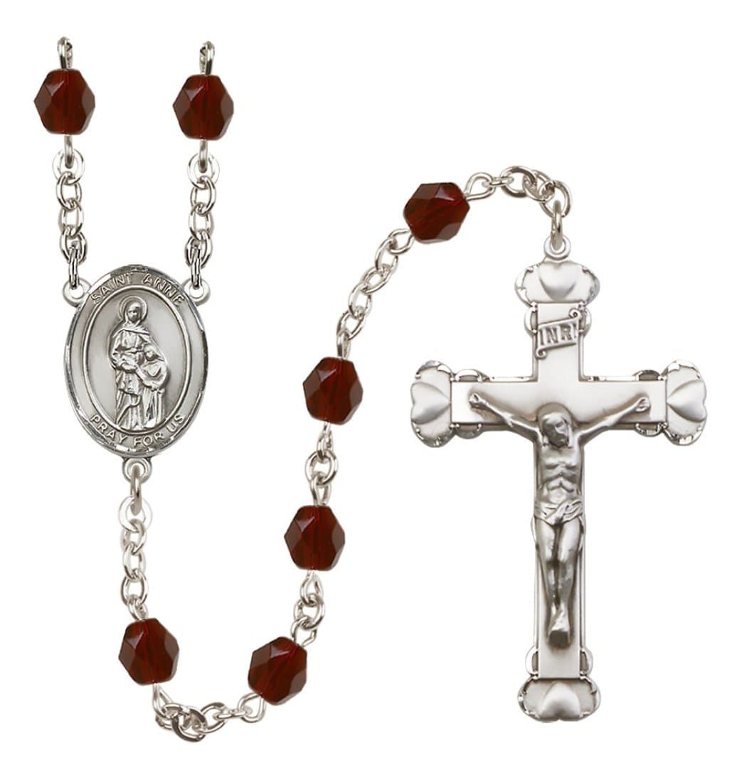 Bliss Jan Garnet Silver-Plated Crystal St Anne Birthstone Heart Rosary,