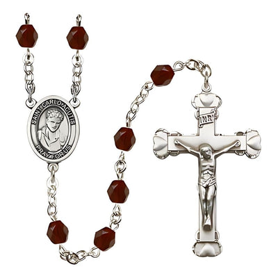 St. Carlo Acutis Birthstone Garnet Heart Fire Polished Rosary, Bliss Manufacturing