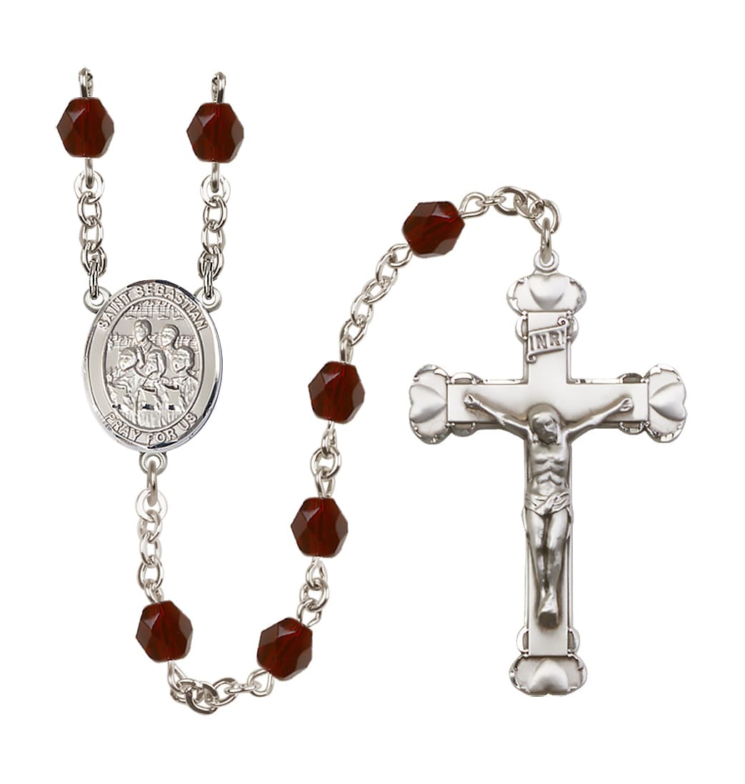 Bliss St Sebastian Choir 6mm Fire Polished Heart Crucifix January  Birthstone Rosary,