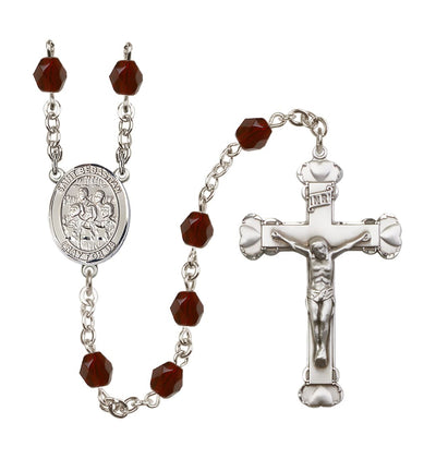 St Sebastian Choir 6mm Fire Polished Heart Crucifix January Birthstone Rosary in Garnet, Bliss Manufacturing