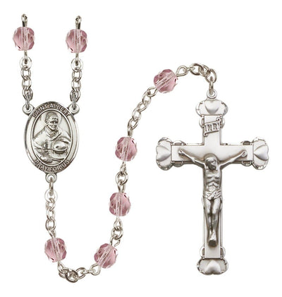 Silver-Plated Amethyst Crystal St Albert Birthstone Heart Rosary, Bliss Manufacturing