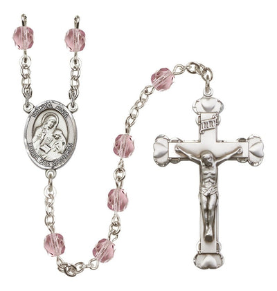 June Lt Amethyst Silver-Plated Crystal Santa Ana Birthstone Heart Rosary, Bliss Manufacturing
