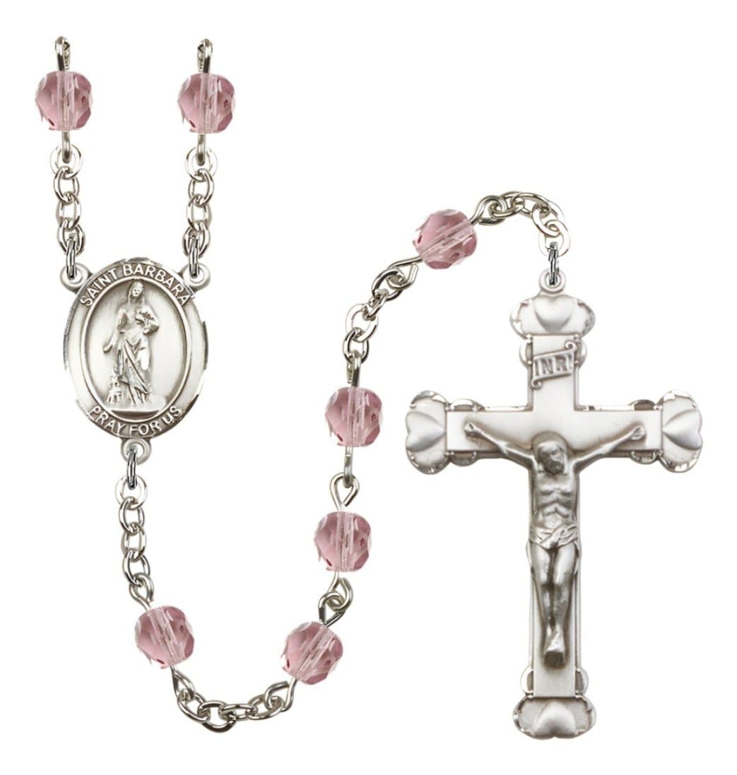 Bliss June Lt Amethyst  Silver-Plated Crystal St Barbara Birthstone Heart Rosary,