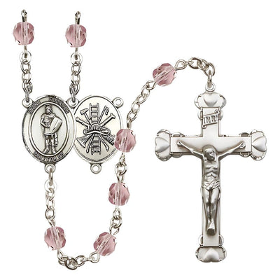 St Florian Firefighter Birthstone Crystal Silver-plated Heart Tip Rosary in Light Amethyst June Birthstone, Bliss Manufacturing