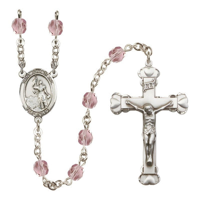 St. Joan of Arc Rosary with Pewter Heart Crucifix and Centerpiece, Birthstone 6mm Fire Polished Light Amethyst Beads for June, Bliss Manufacturing