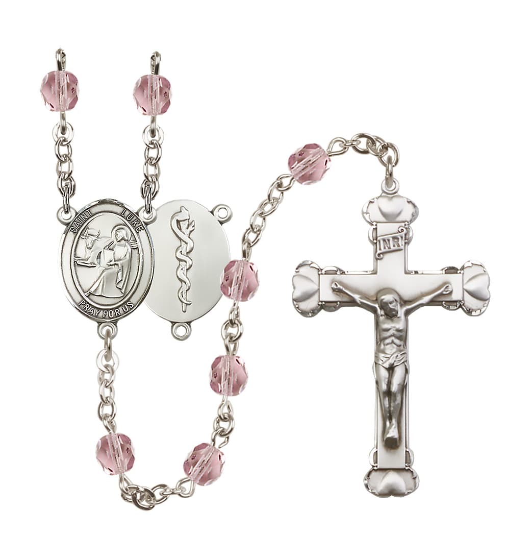 Bliss St Luke Doctor Birthstone Crystal Heart Tip Rosary in June/Light Amethyst,