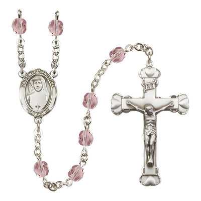 St. Maria Faustina Birthstone Engravable Heart Edge Rosary with Fire Polished Light Amethyst Beads, Bliss Manufacturing