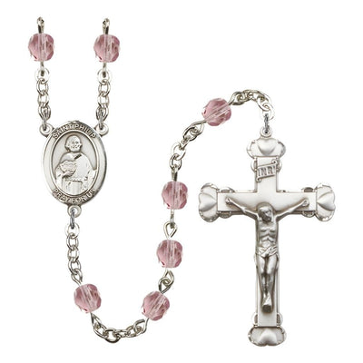 St. Philip the Apostle Rosary with Pewter Heart Crucifix and Centerpiece, Birthstone 6mm Fire Polished Light Amethyst Beads for June, Bliss Manufacturing
