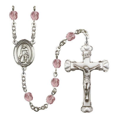 St. Peregrine Laziosi Rosary with Pewter Heart Crucifix and Centerpiece, Birthstone 6mm Fire Polished Light Amethyst Beads for June, Bliss Manufacturing