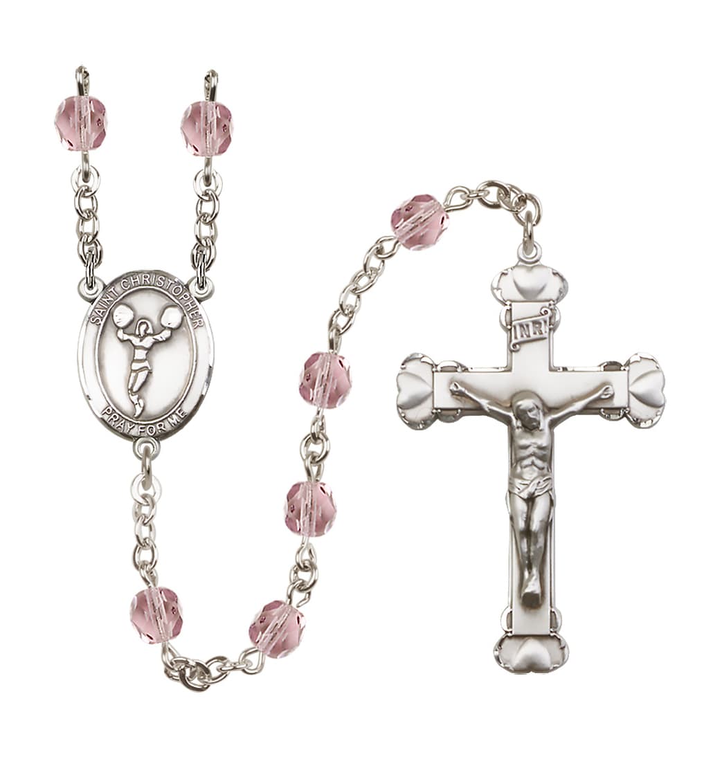 Bliss St Christopher Cheerleading June/Light Amethyst 6mm Fire Polished Heart Rosary,