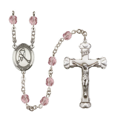 June Light Amethyst Heart St Sebastian Ice Hockey 6mm Fire Polished Rosary, Bliss Manufacturing