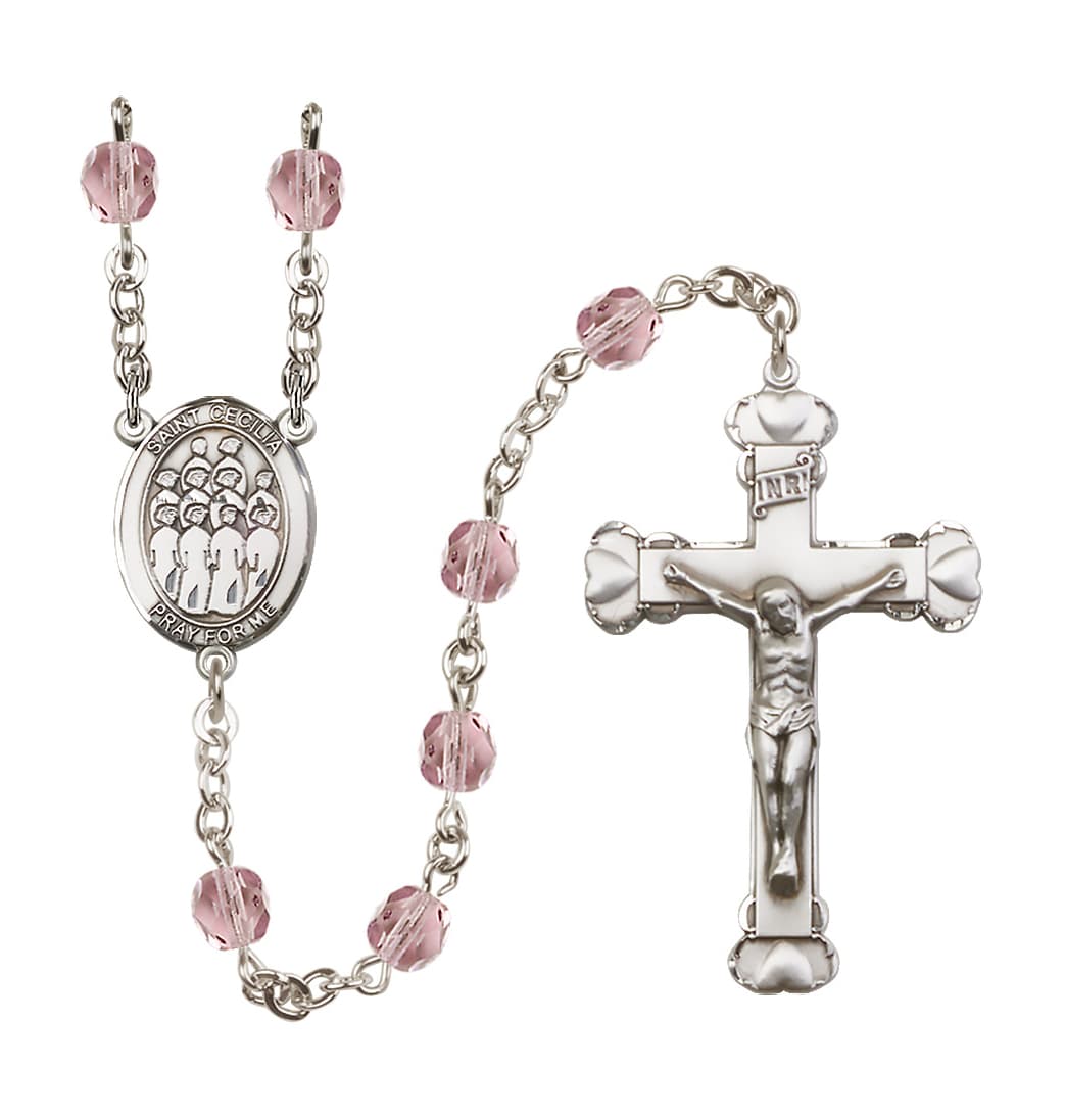 Bliss St Cecilia Choir 6mm Fire Polished Heart Tip Rosary in Amethyst for Feb,