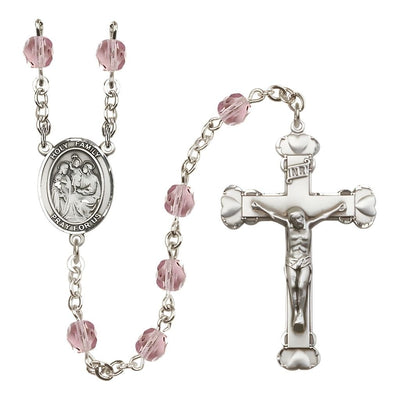 Holy Family Engravable Rosary with Pewter Heart Crucifix and Centerpiece, Birthstone 6mm Fire Polished Light Amethyst Beads for June, Bliss Manufacturing