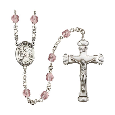 Silver-Plated Light Amethyst Crystal St Alphonsus Birthstone Heart Rosary, Bliss Manufacturing