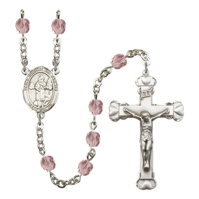 St. Isidore the Farmer Rosary with Pewter Heart Crucifix and Centerpiece, Birthstone 6mm Fire Polished Light Amethyst Beads for June, Bliss Manufacturing