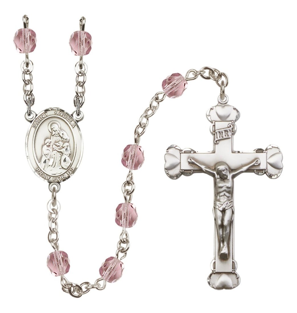 Lt Amethyst Silver-Plated Light Amethyst Crystal St Angela Merici Birthstone Heart Rosary,