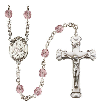 Silver-Plated Light Amethyst Crystal Saint Athanasius Birthstone Heart Rosary, Bliss Manufacturing