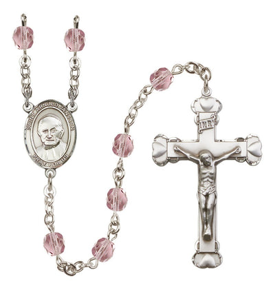 Silver-Plated Light Amethyst Crystal Saint Arnold Janssen Birthstone Heart Rosary, Bliss Manufacturing