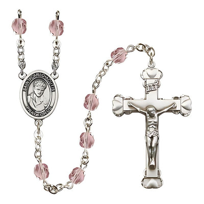 St. Carlo Acutis Birthstone Light Amethyst Heart Fire Polished Rosary, Bliss Manufacturing