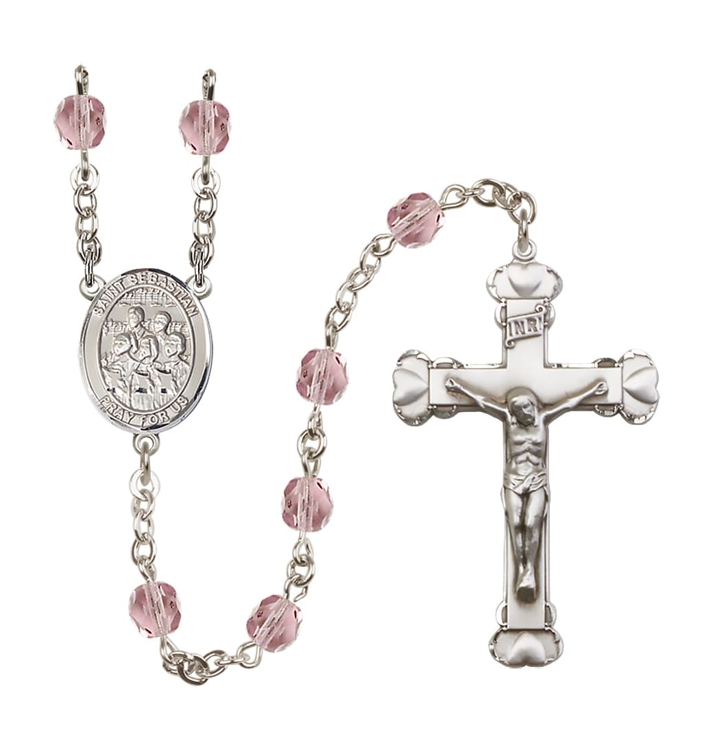 Bliss St Sebastian Choir 6mm Fire Polished Heart Crucifix June  Birthstone Rosary,