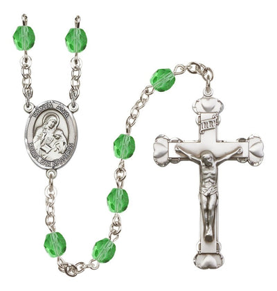 August Peridot Silver-Plated Crystal Santa Ana Birthstone Heart Rosary, Bliss Manufacturing