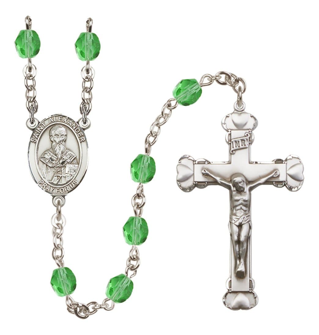 Bliss Silver-Plated Peridot Crystal St Alexander Birthstone Heart Rosary,