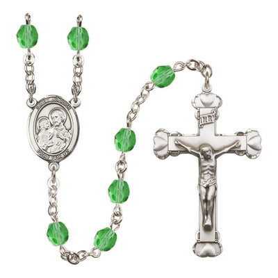 St. Joseph Rosary with Pewter Heart Crucifix and Centerpiece, Birthstone 6mm Fire Polished Peridot Beads for August