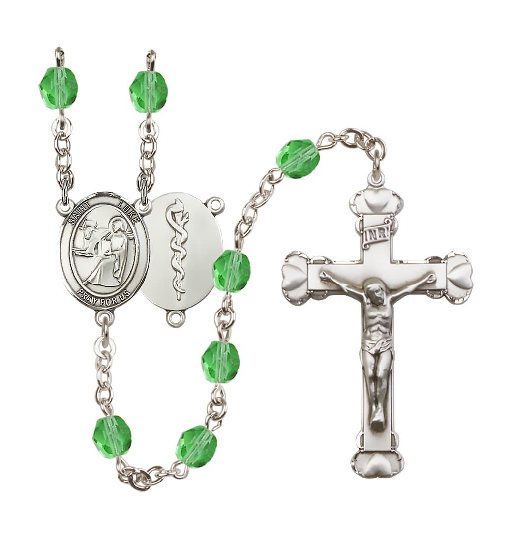 Bliss St Luke Doctor Birthstone Crystal Heart Tip Rosary in August/Peridot,