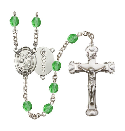 St Luke Doctor Birthstone Crystal Heart Tip Rosary in August/Peridot, Bliss Manufacturing