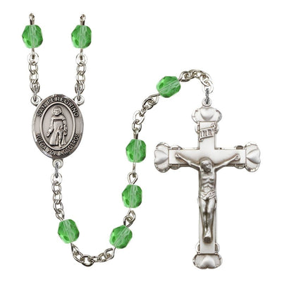Spanish San Peregrino Rosary with Pewter Heart Crucifix and Centerpiece, Birthstone 6mm Fire Polished Peridot Beads for August, Bliss Manufacturing