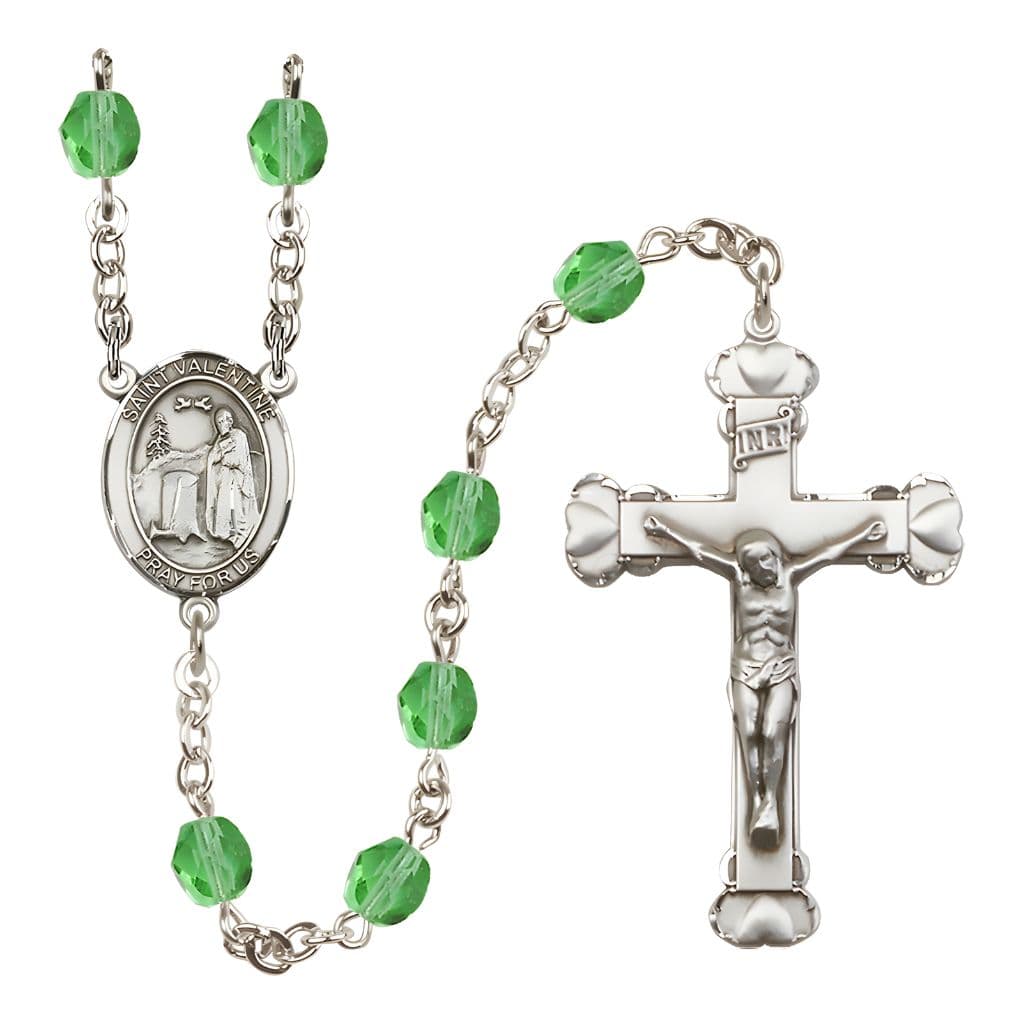 Bliss St. Valentine of Rome Rosary with Pewter Heart Crucifix and Centerpiece, Birthstone 6mm Fire Polished Peridot Beads for August
