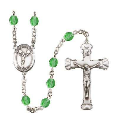St Christopher Cheerleading Aug/Peridot 6mm Fire Polished Heart Rosary, Bliss Manufacturing