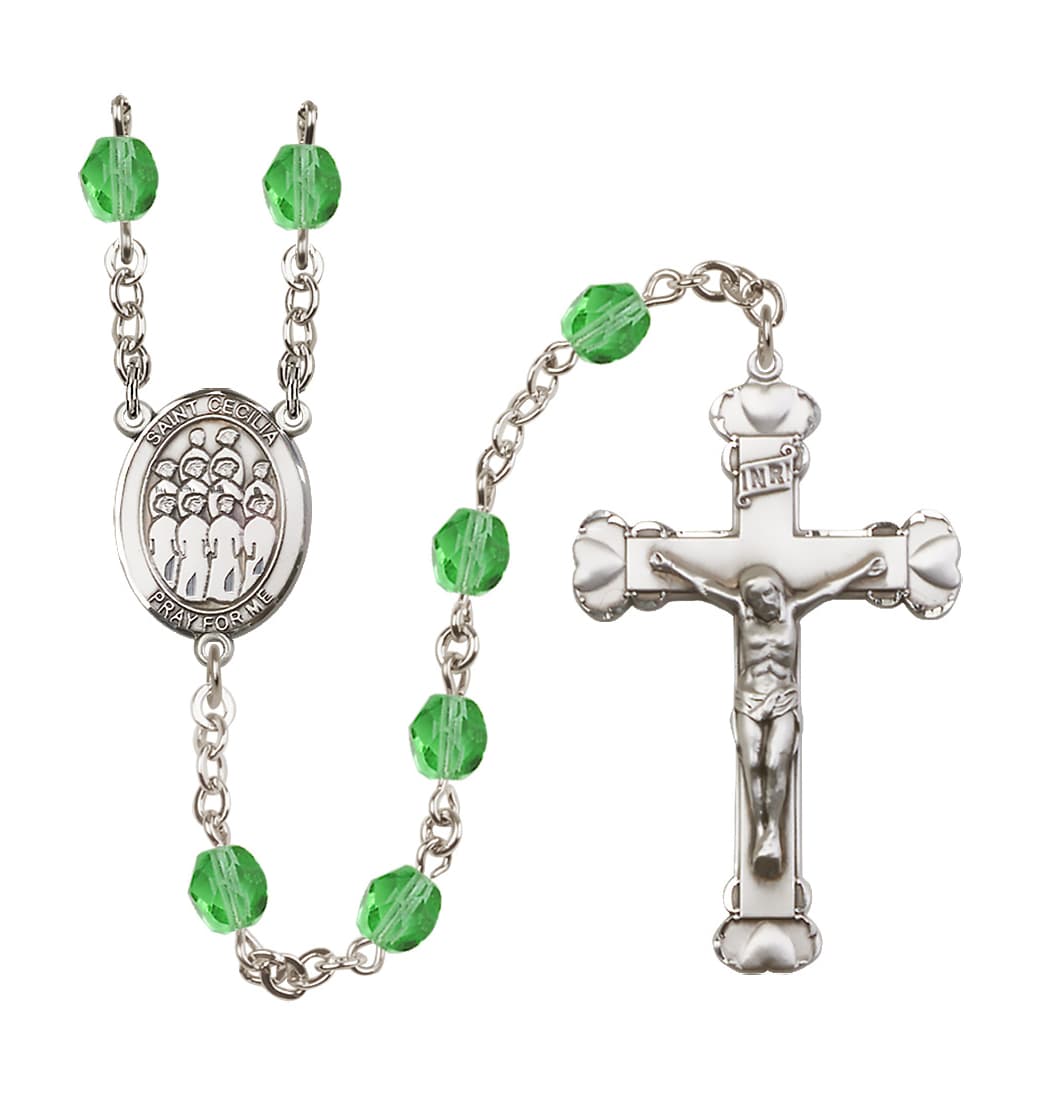 Bliss St Cecilia Choir 6mm Fire Polished Heart Tip Rosary in Peridot for August,