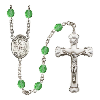 Silver-Plated Peridot Crystal St Alphonsus Birthstone Heart Rosary, Bliss Manufacturing