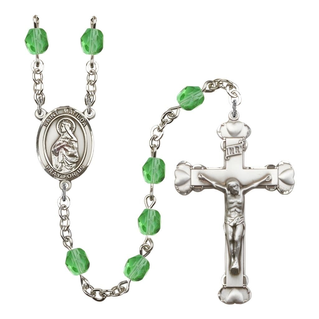 Bliss St. Matilda Rosary with Pewter Heart Crucifix and Centerpiece, Birthstone 6mm Fire Polished Peridot Beads for August