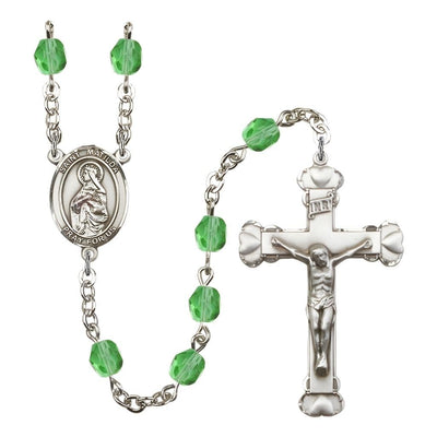 St. Matilda Rosary with Pewter Heart Crucifix and Centerpiece, Birthstone 6mm Fire Polished Peridot Beads for August, Bliss Manufacturing