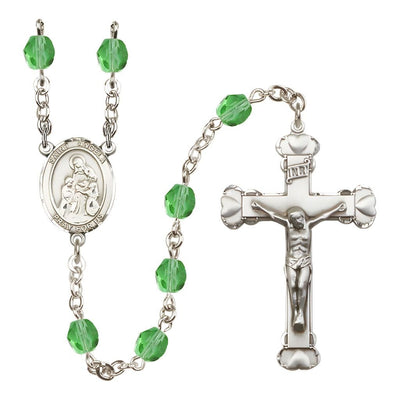 Silver-Plated Crystal St Angela Merici Birthstone Heart Rosary in Peridot, Bliss Manufacturing