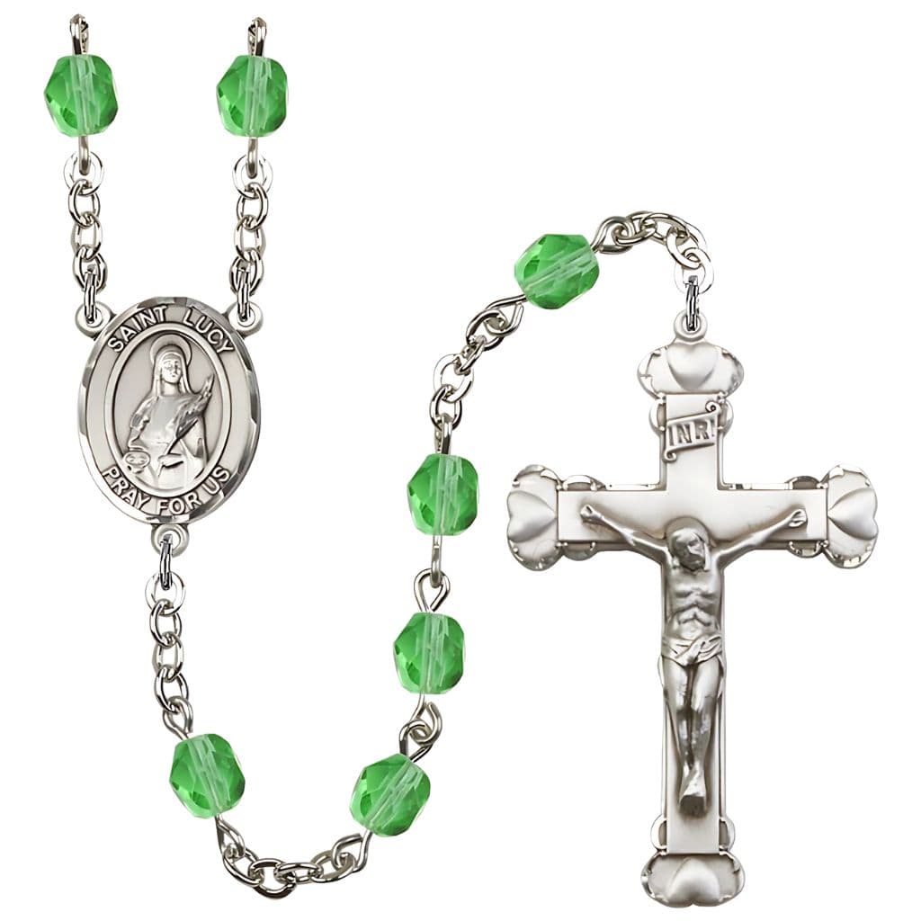 St. Lucy Silver-Plated Peridot Crystal Birthstone Heart Rosary,