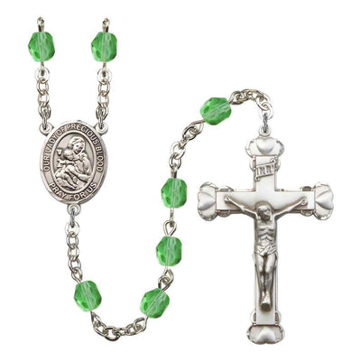 Our Lady of the Precious Blood Rosary with Pewter Heart Crucifix and Centerpiece, Birthstone 6mm Fire Polished Peridot Beads for August