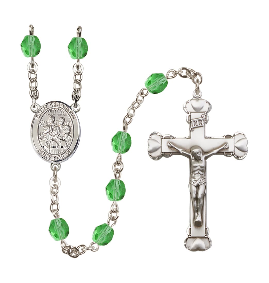 Bliss St Sebastian Choir 6mm Fire Polished Heart Crucifix August  Birthstone Rosary,