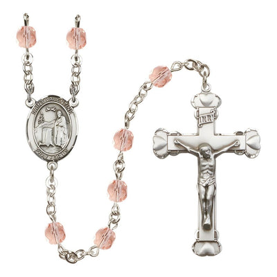 St. Valentine of Rome Rosary with Pewter Heart Crucifix and Centerpiece, Birthstone 6mm Fire Polished Pink Rose Beads for October, Bliss Manufacturing