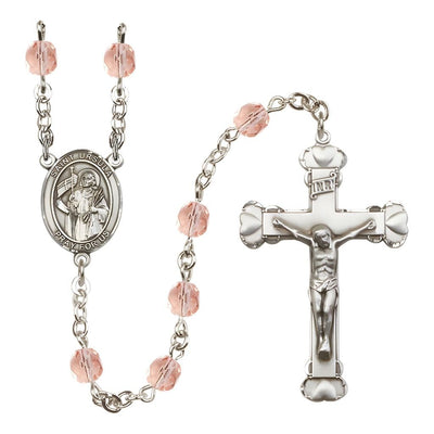 St. Ursula Rosary with Pewter Heart Crucifix and Centerpiece, Birthstone 6mm Fire Polished Pink Rose Beads for October, Bliss Manufacturing