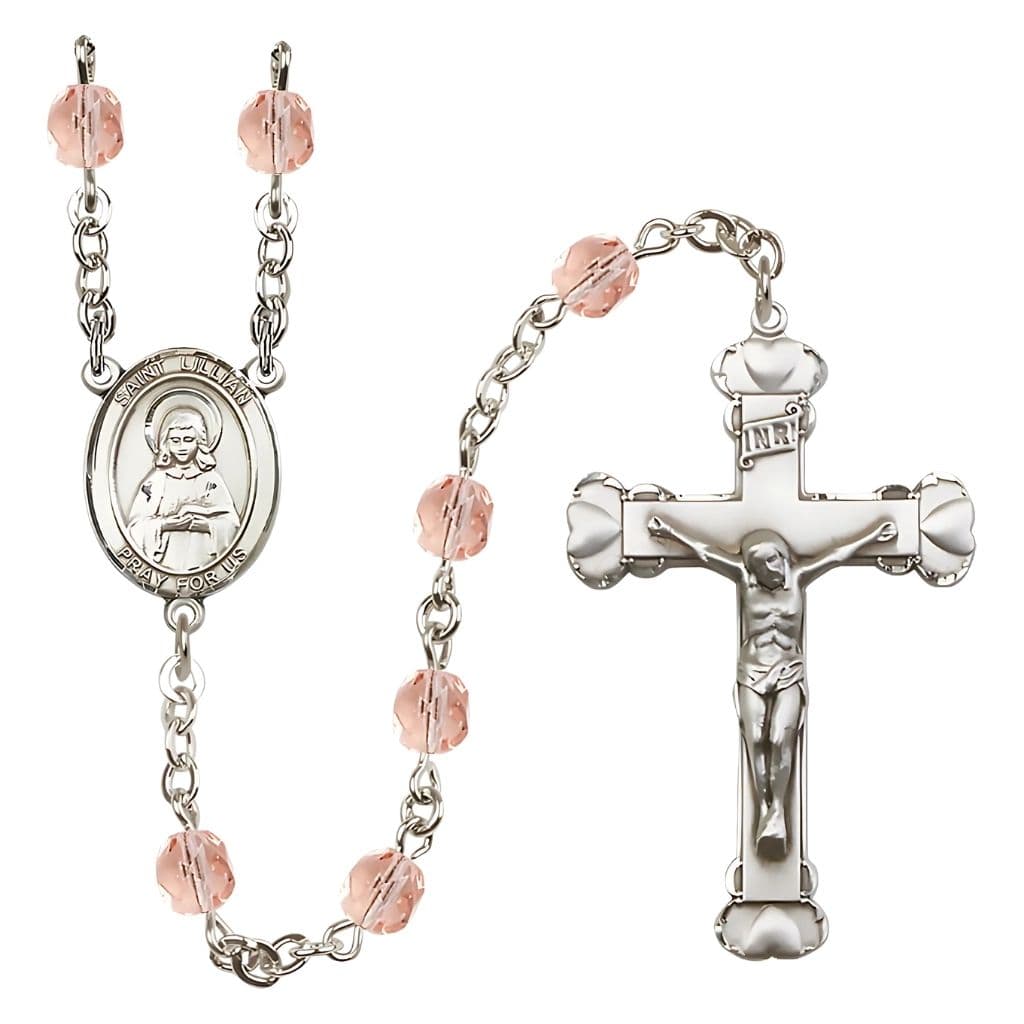 St. Lillian Heart 6mm Pink Fire Polished Beads and Silver-Plated in gift box,