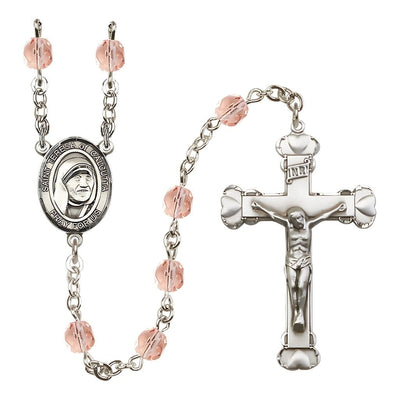St. Teresa of Calcutta Birthstone Heart Engravable Rosary in Pink, Bliss Manufacturing