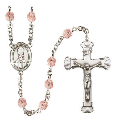 Silver-Plated Pink Crystal Saint Anselm of Canterbury Birthstone Heart Rosary, Bliss Manufacturing