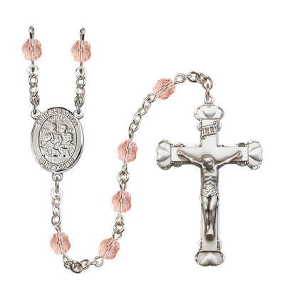 St Sebastian Choir 6mm Fire Polished Heart Crucifix October Birthstone Rosary in Pink, Bliss Manufacturing