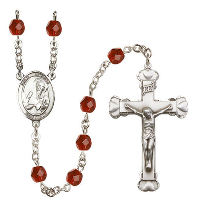 Silver-Plated Ruby Crystal St Andrew the Apostle Birthstone Heart Rosary, Bliss Manufacturing