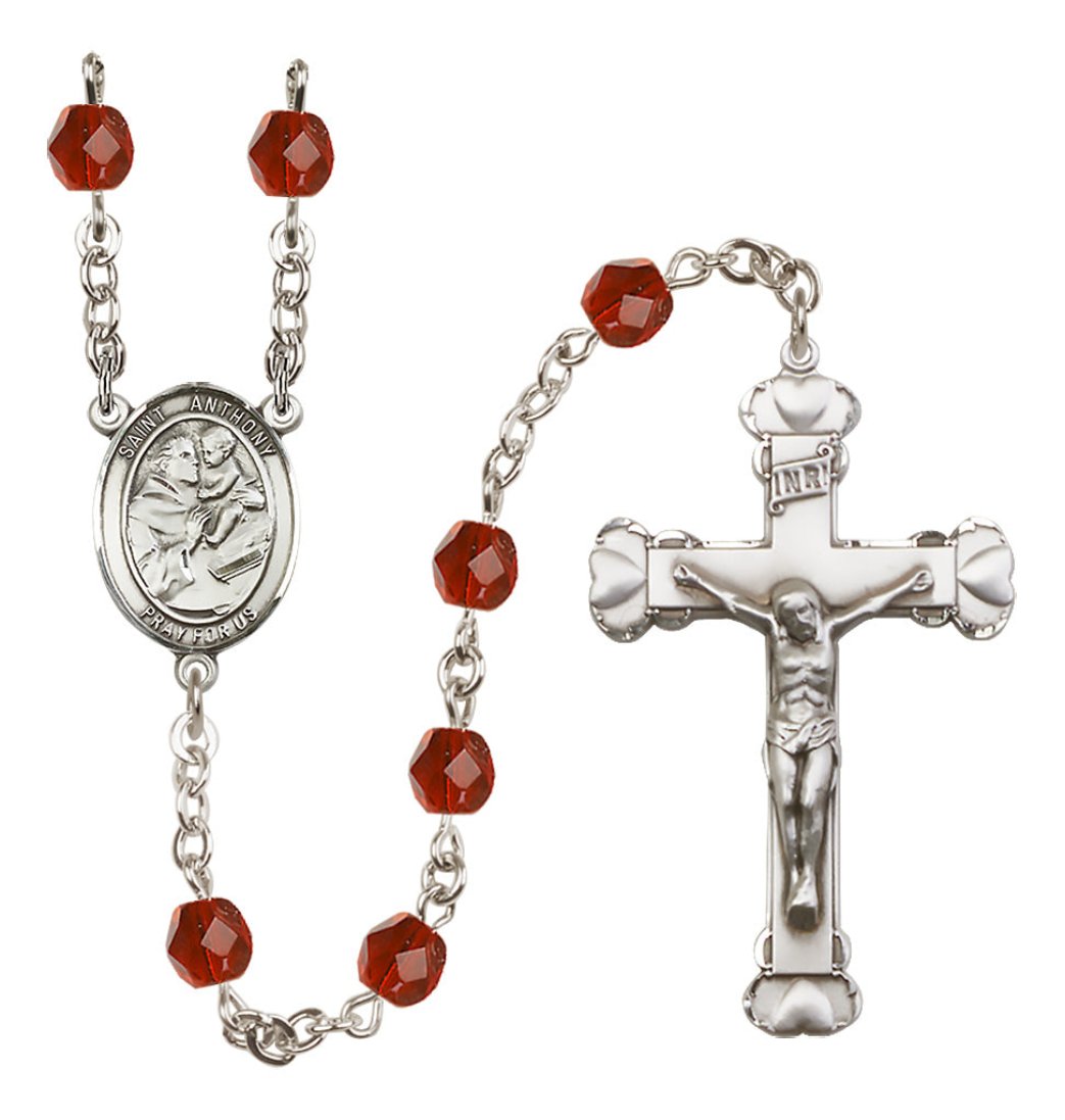 Ruby Bliss Silver-Plated Crystal St Anthony of Padua Birthstone Heart Rosary,