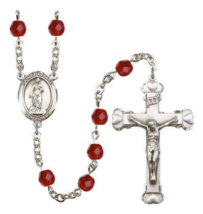 July Ruby Silver-Plated Crystal St Barbara Birthstone Heart Rosary, Bliss Manufacturing
